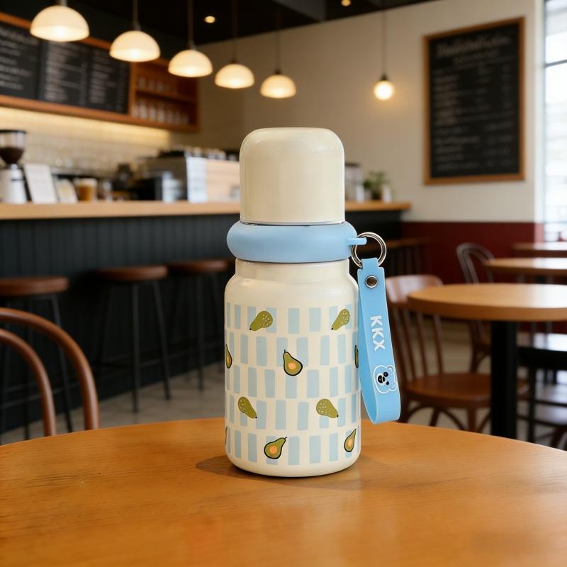 Cartoon cute thermos cup student portable stainless steel water cup children go to school rope anti-drop sports kettle