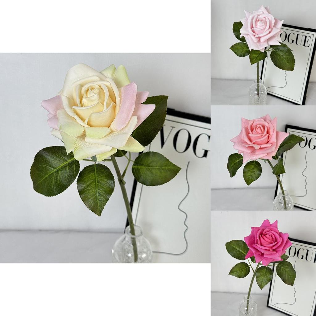 Wedding Rose Faux Flower With Fabric And Silkprinted Leaves For Party And Home Decor