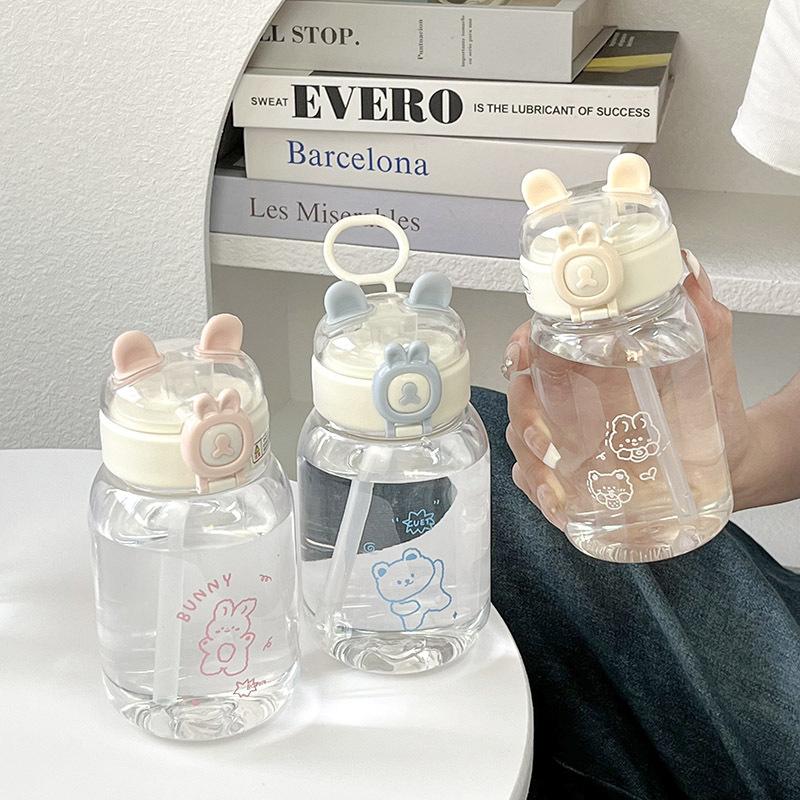 500ml Kawaii Konijn Waterfles Draagbare Leuke Oorvormige Plastic Drinkbeker met Rietje en Deksel voor Buiten Festival Cadeaus