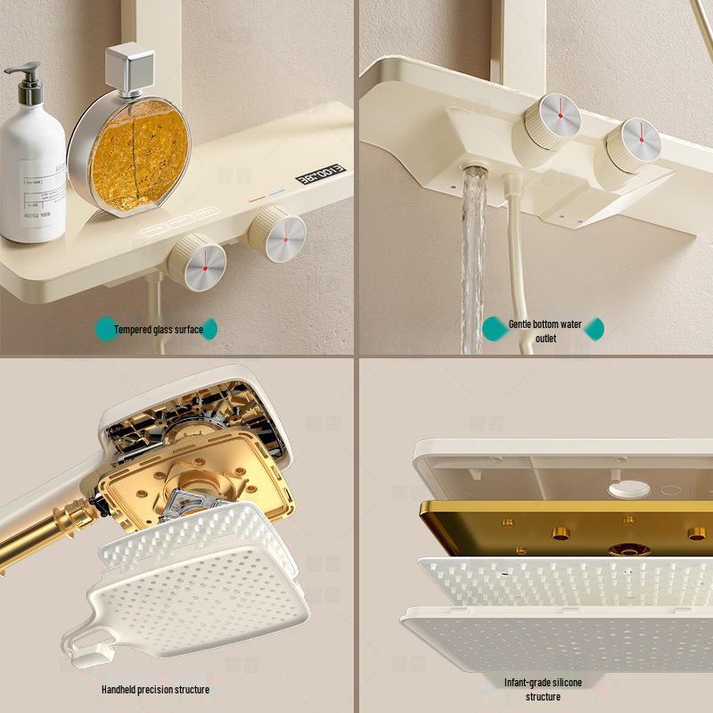 Pressurized All-Copper Shower Head with Gray Digital Display and Storage Set