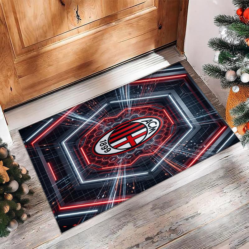 Tappeto in Flanella Stampato AC Milan Antiscivolo Morbido Poliestere Tappeto per Pavimento Tappetino Decorativo da Interno per Camera da Letto Soggiorno Divano Sala Giochi Decorazione Casa