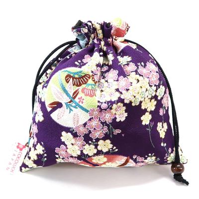 COCOLUCK Japanese Pattern Drawstring Accessory Made In Japan with Chirimen Fabric Perfect for Temple Stamp Gift Sakura Bag, Case, Lining, Books,