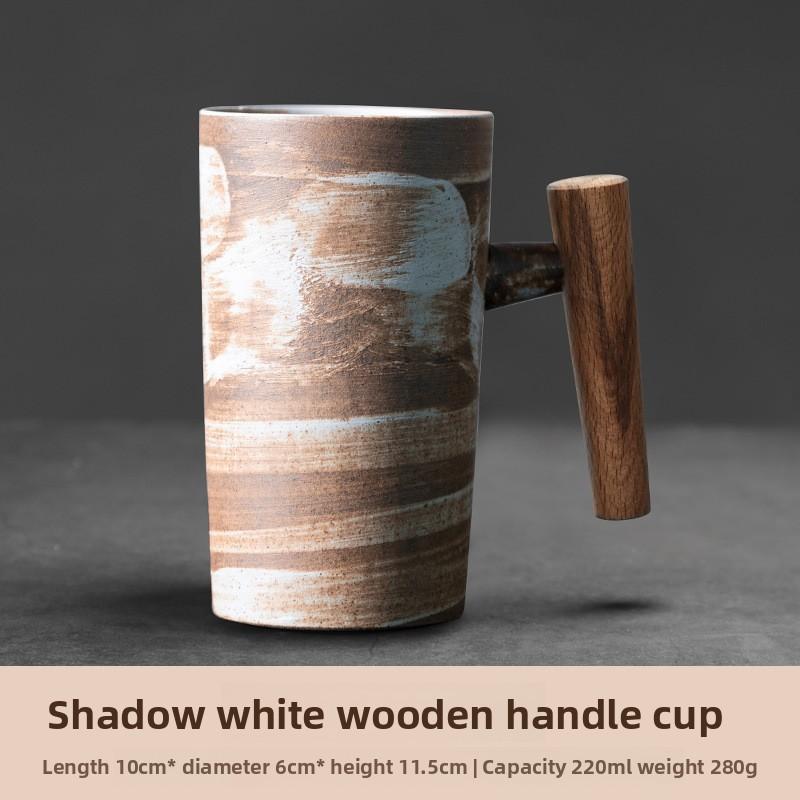 Vintage Ceramic Mug with Wooden Handle Japanese Style Coffee Cup for Couples Home Use