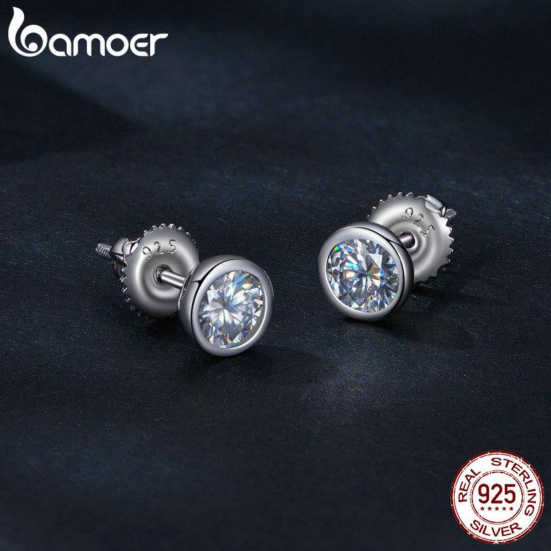

BAMOER, серьги-гвоздики из стерлингового серебра 925 пробы с муассанитом, серьги-гвоздики круглой огранки с лабораторными бриллиантами для женщин, свадебные украшения, подарок 925 silver серебряный