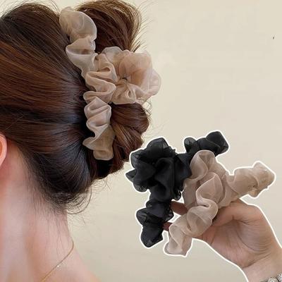 Solid Color Chiffon Hair Claw French Style Large Hair Grab Clip Luxury Women Shark Clip  Lady