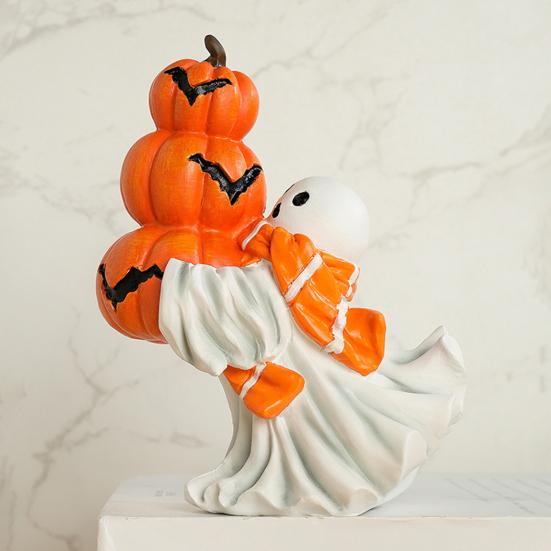 Halloween Ornament Ghost Hug Pumpkin Shape Resin Statue Halloween Table Shelf Office Desktop Decoration