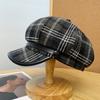 Plaid Octagonal Hat Women's Winter Literary and Retro Ankara Red Beret Cap Warm Face Newsboy Hat