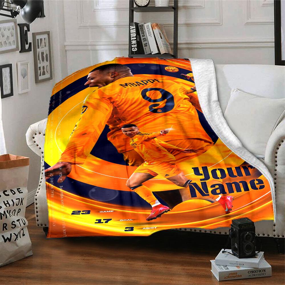 Mbappé Personalized Text Blanket Throw Customizable Blanket Comfortable Perfect for Couch Living Room Seaside Office Chair Four Seasons Multipurpose