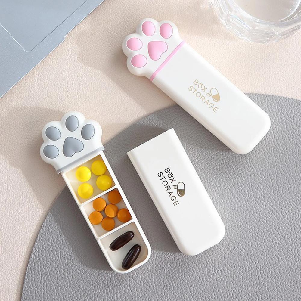 Portable Cat Paws Pill Box with 3 Compartments Silicone Organizer for Daily Medication Management at Home and Travel