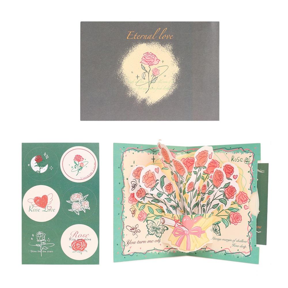 Pop Up Love Greeting Card Rose Blessing Card Romantic Valentine's Day Card  Wedding Invitations