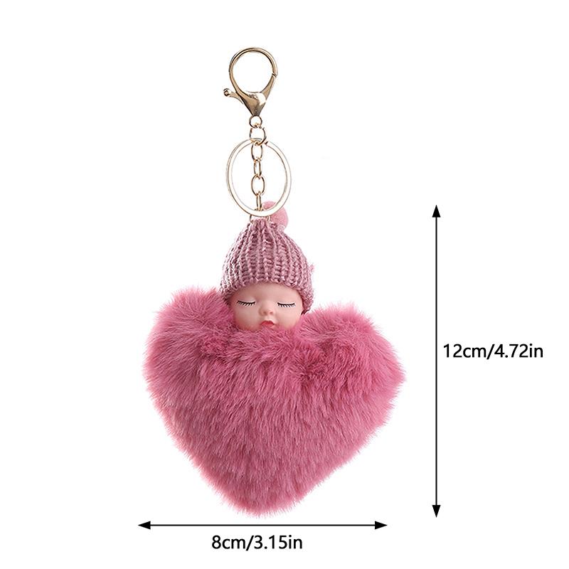 Plüsch Pfirsich Herz Pompon Schlafendes Baby Puppe Schlüsselanhänger Schlüsselanhänger Halter Tasche Für Frauen Mädchen Mode Schmuck Geschenk Charmante Dekoration