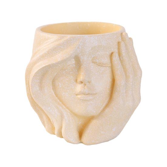 

Artistic Women Head Planter Imitation Stone Texture Resin Plant Pot Elegant Female Face Planter for Succulents Indoor Balcony Bedroom Decor A