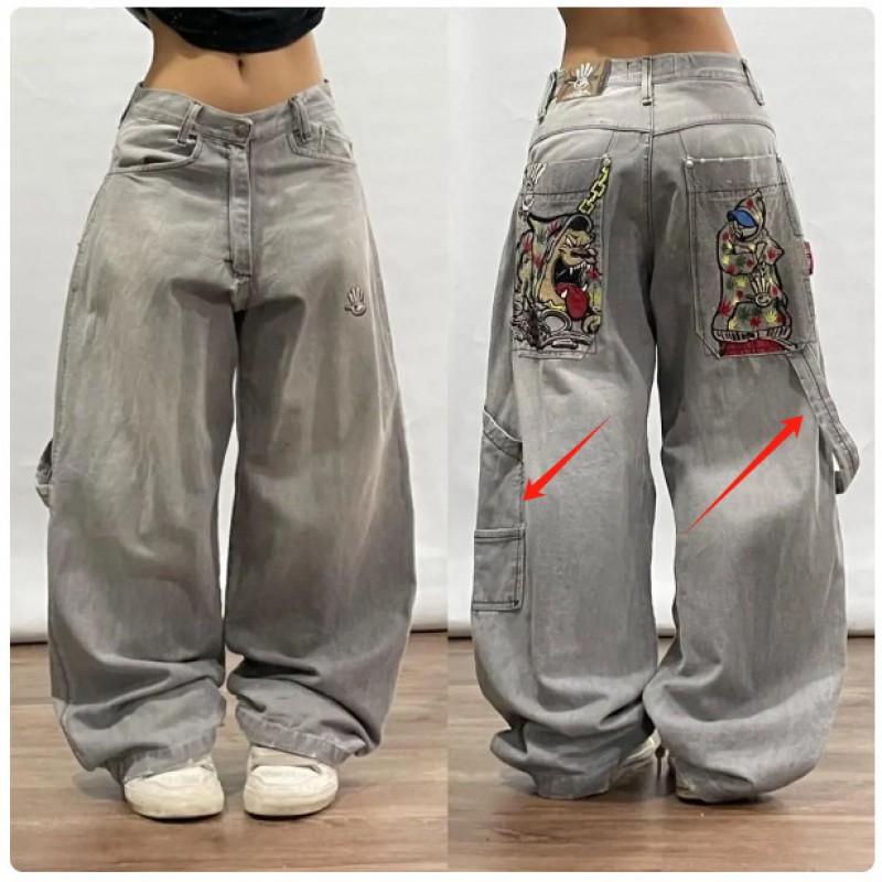 Jeans Anchos de Pierna Ancha Oversize Hip Hop Y2K Con Bolsillo Bordado Unisex Streetwear Pantalones de Mezclilla