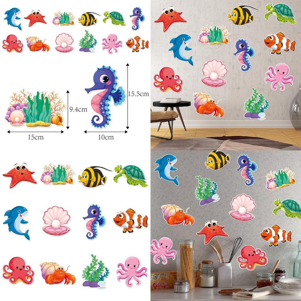Stickers Muraux d'Anniversaire Thème Océan Pour Décoration de Fête d'Enfants Avec Créatures Marines Étoiles de Mer Tortues Pour Célébration d'Enfants