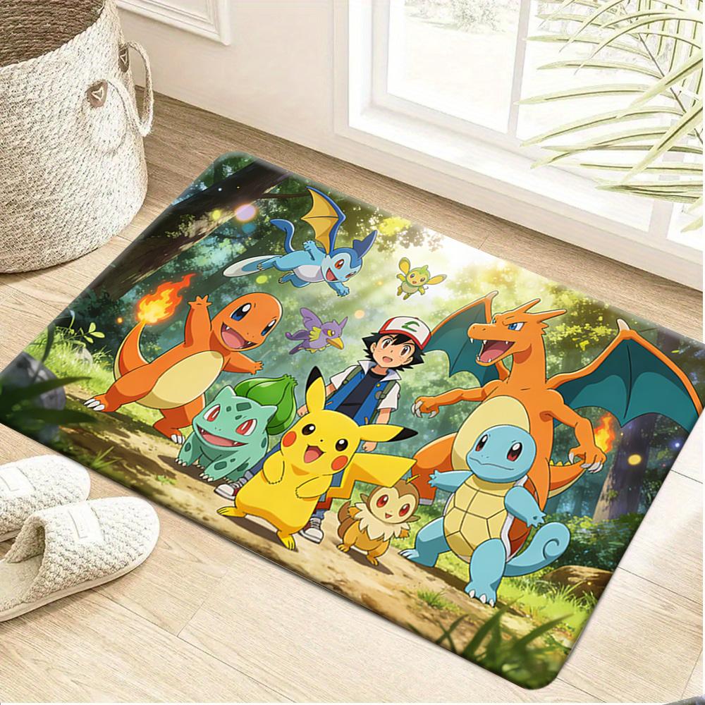 Pokemon Pikachu Bulbasaur Eevee Forest Adventure Print Doormat Non-Slip Absorbent Floor Mat for Indoor Entrance