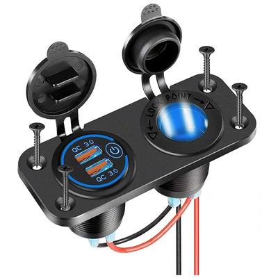 Panou 2 în 1 QC 3.0 Dual USB LED încărcător de mașină cu comutator tactil și priză de alimentare pentru mașină motocicletă barcă ATV