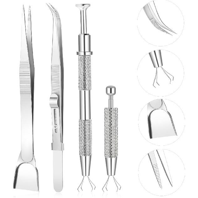 4 PCS Sprinkles Tool for Cake Decorating, Stainless Steel Cake Tweezers, Pearl Piercing Ball Grabber Tweezers for Cookie Cupcake