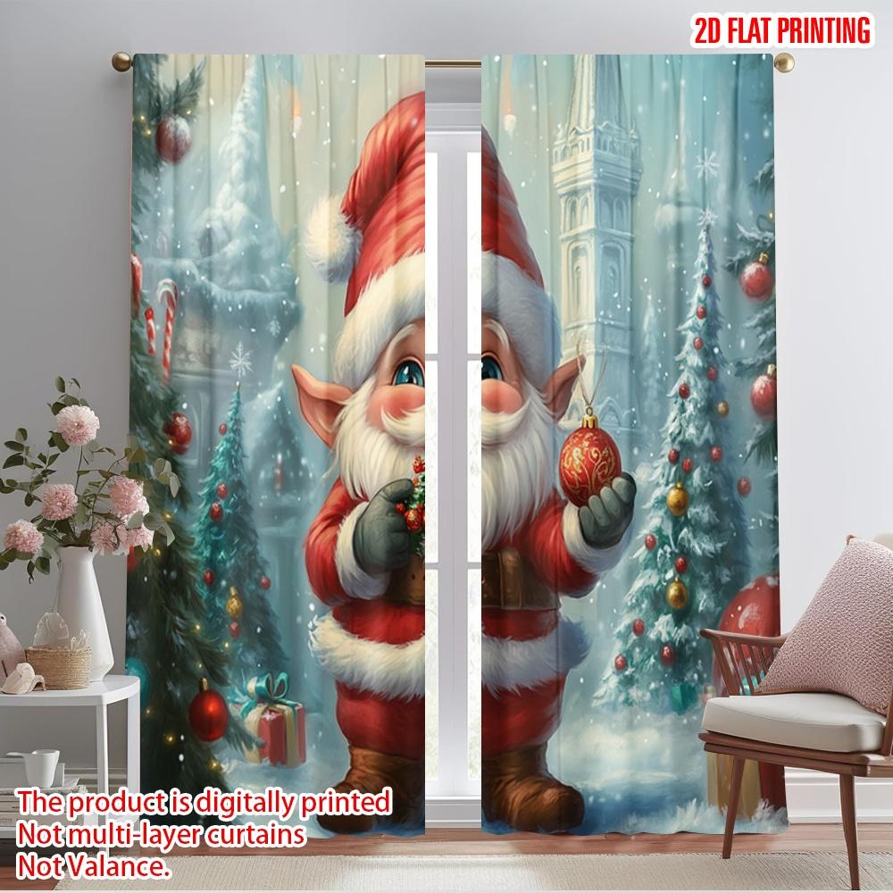 

2 шт., 2D принт на ткани, Шторы с цифровой печатью, Милый эльф, Санта, Рождественская елка, Универсальный, Прочный полиэстер (без удилища) на открытом воздухе 52.50×116.00 CM 2pcs