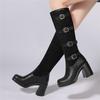 Fashion Women Boots Autumn Winter Long Tube Knight Booties Buckle Punk Gothic Classic Black ArmyGreen Platform High Heel Shoes Knee-High