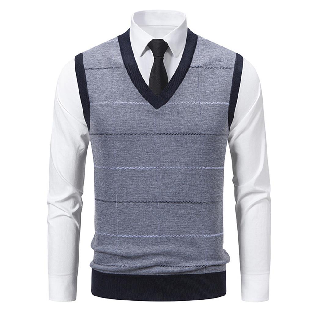 Men's Winter Fleece-Lined Plaid Vest, Pullover, Loose-Fitting Men's Sleeveless Sweater Vest