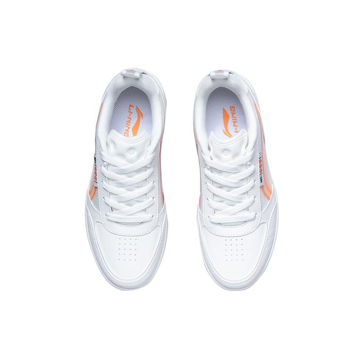 Li Ning NO.258 Slip Resistant Abrasion Resistant Low Top Skateboard Shoes Women's White Orange AGCR202-1