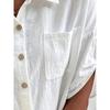 Women's Summer Cotton and Linen Shirt, Lapel Pockets, Loose Short-sleeved Solid Color Shirt Top