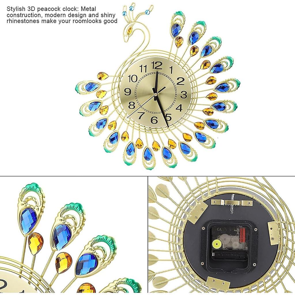 3D Peacock Wall Clock Living Room Clock Silent Modern Art for Living Room
