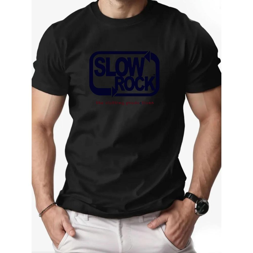 Men's T Shirt Slowrockk Pattern Printed Summer Fashion Leisure Breathable Men Round Neck T-shirt High Quality Men's Clothing