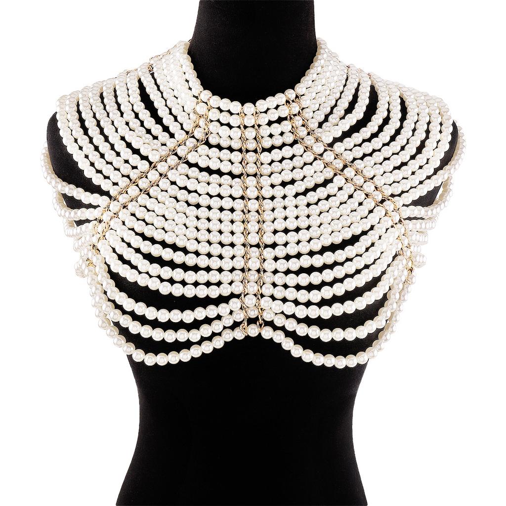 Heavy-duty Exaggerated Multi-layer Pearl Body Chain Fashion Retro Temperament Hollow Shawl Dress Accessories