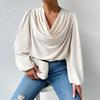 Chiffon Women Shirt Draping Piled Collar Lantern Sleeves Pullover Tops Solid Color Loose Fit Commuting Top Daily Wear