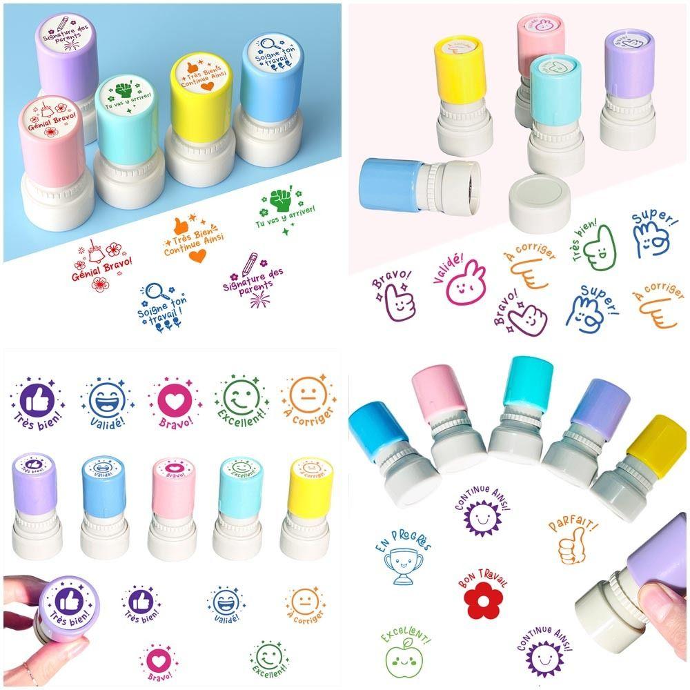 5Pcs/Set Round Emotional Expression Stamp French French Seal  Encourage Students