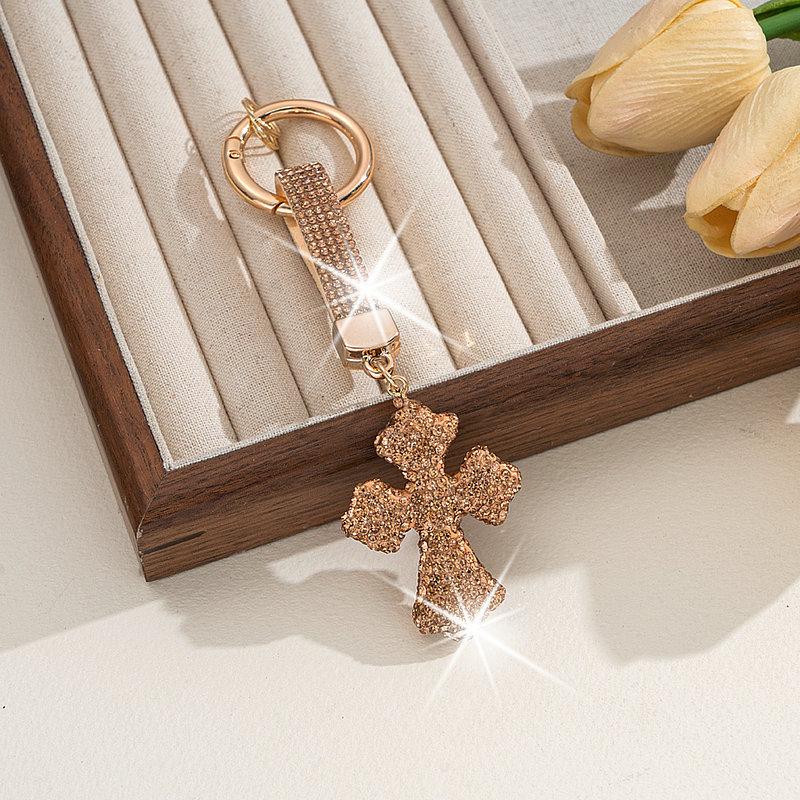Personalized Polymer Clay Cross Keychain with Rhinestones – Cute, Colorful Bag Charm & Car Accessory