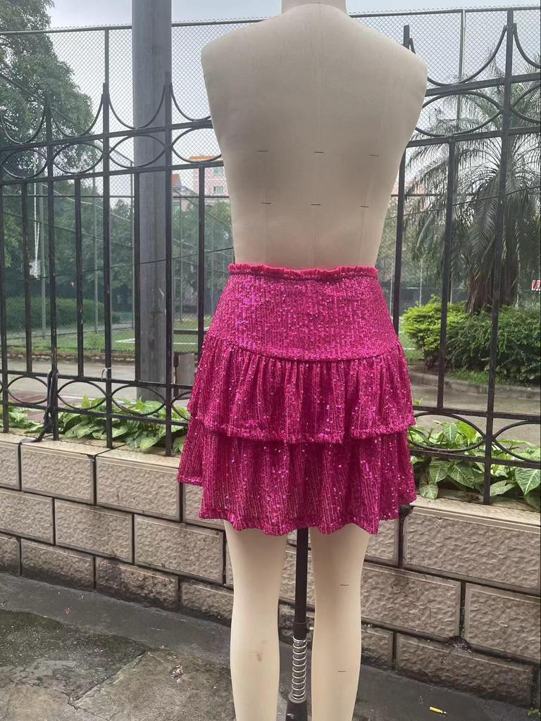 European & American Autumn Sequin Pleated Mini Skirt - Sexy & Solid Color