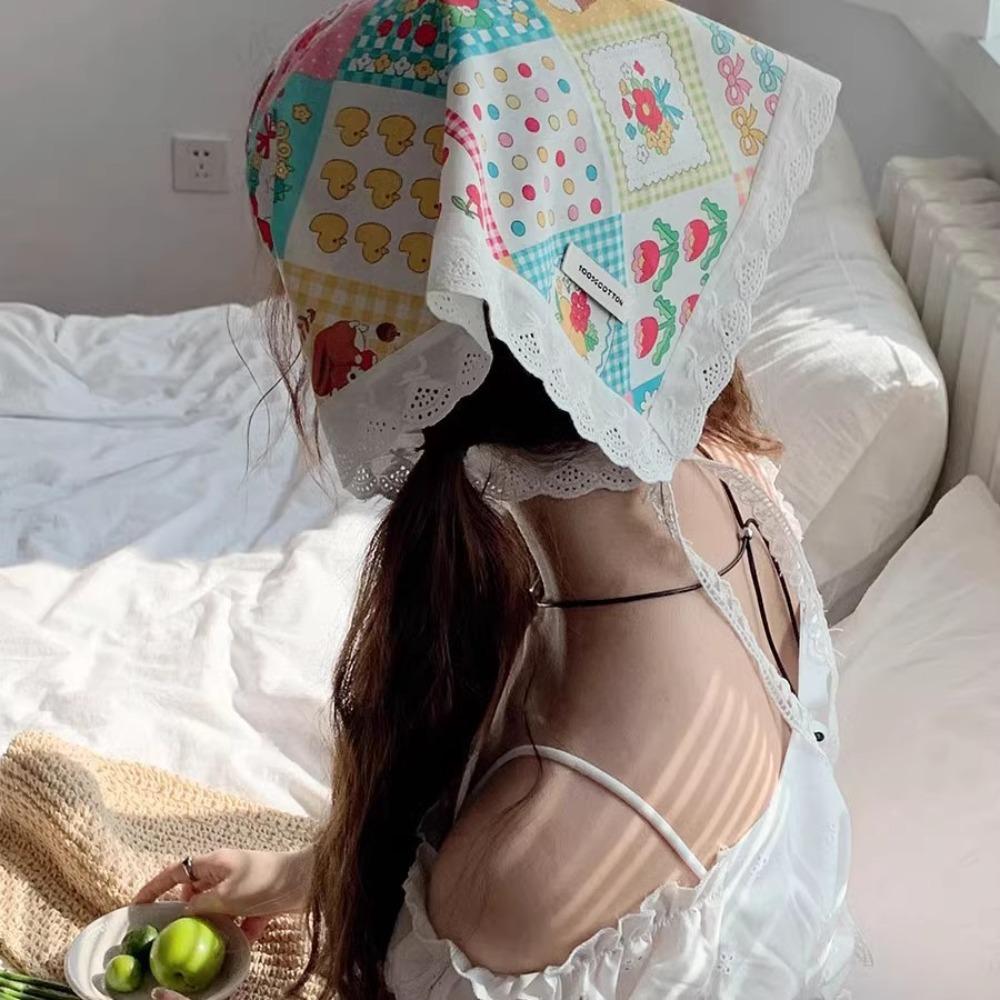 

Silk Triangular Scarf Floral Lace Hair Accessories New Hair Scarf Lolita