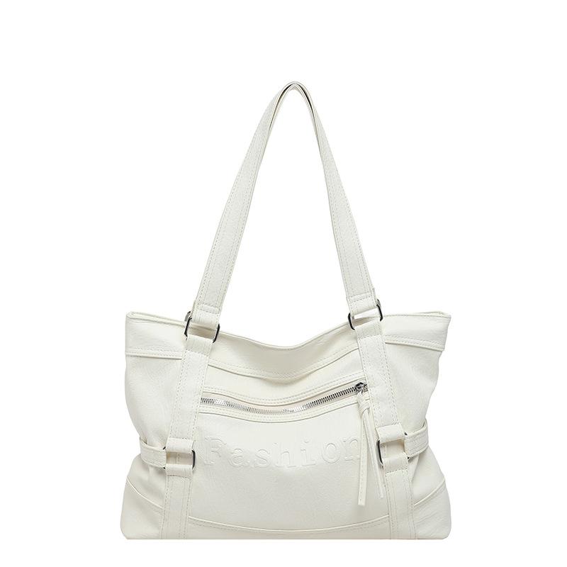 Large Leather Tote Bag with Front Zip Pocket and Adjustable Straps Stylish Women's Everyday Shoulder Bag