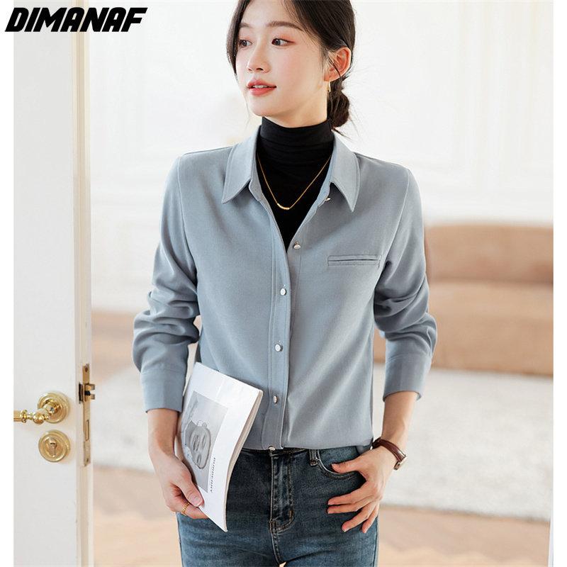 

DIMANAF 2023, весенняя рубашка, блузка, повседневная однотонная рубашка, женская рубашка с длинным рукавом, свободные топы, новинка