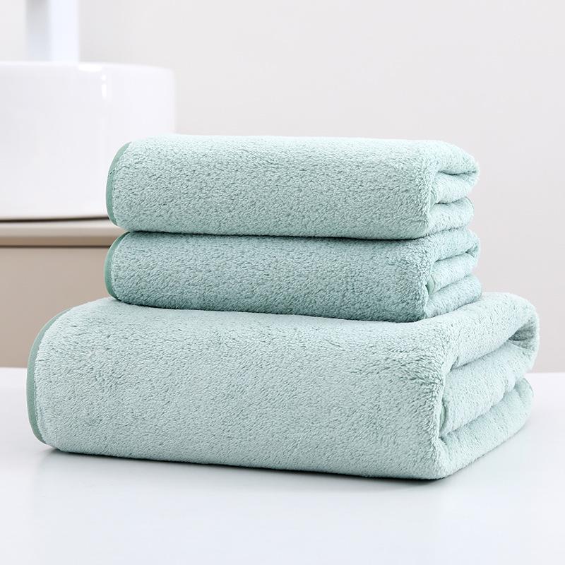 Coral Fleece Quick-Dry Towel Set: Thickened, All-Cotton 3-Piece Collection with Customizable Logo - Bath, Face, and Beach Towels.