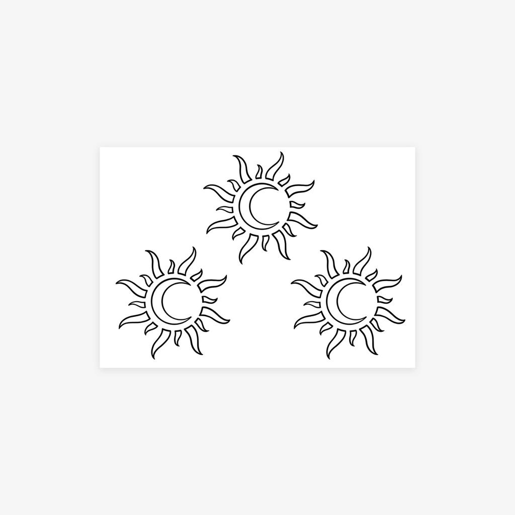 Adesivo Tatuaggio Totem Erboristico Sole e Luna Semi-Permanente Tatuaggio Scuro Impermeabile e Lunga Durata Non Riflettente