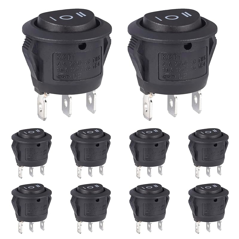Round Rocker Switch Red Light Illuminated On Off 3 Pin 2 Position Mini Rocker Switch 125V 10A 250V 6A KCD1 Small Circle Toggle Switches For RV Car