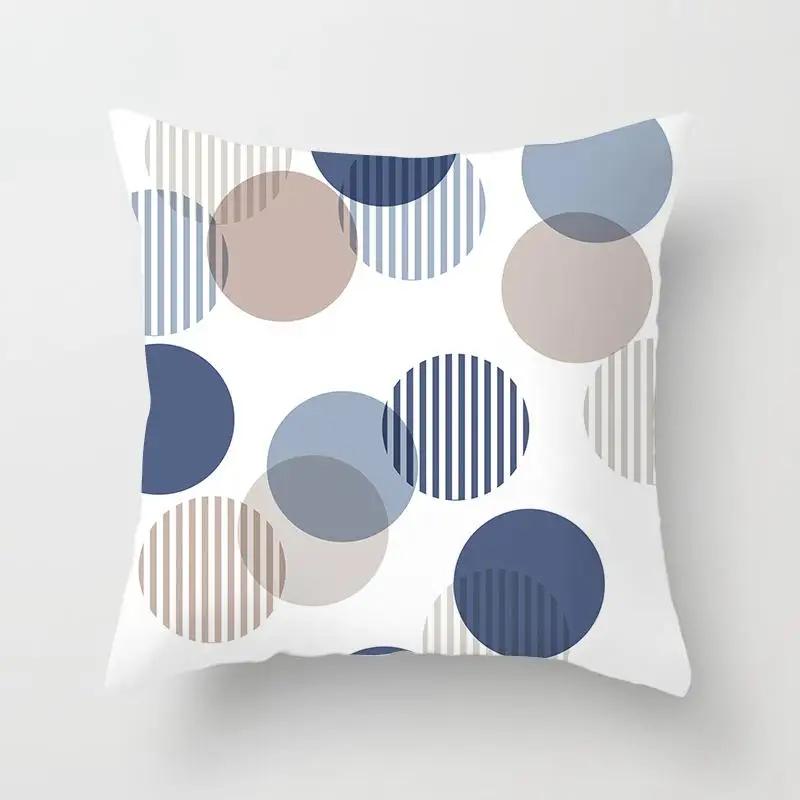 Blue Color Pillow Cover Geometric Print Pillowcase Square Pillow Case  18x18 inches Decorative Pillows For Car/bed /sofa