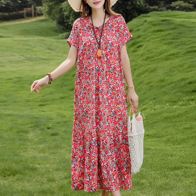Women's Plus Size Floral Print Short Sleeve Maxi Dress, Loose Casual Summer Sundress (XL-5XL)