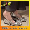 Flat-bottomed French rhinestone women's new 2025 popular evening black square buckle Mary Jane shoes small leather shoes single shoes