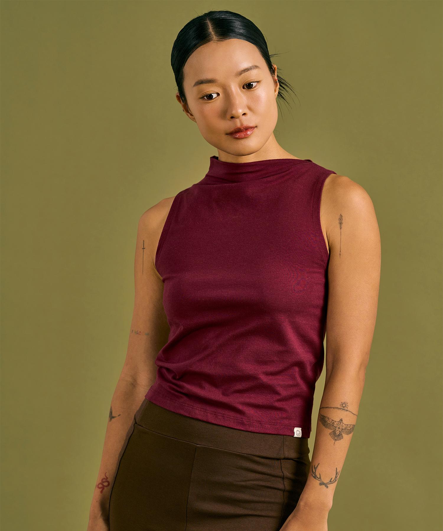 Diyani Mitali Unbalanced Highneck Top (Sangria Red) Free