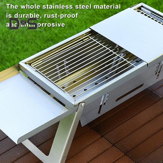 Stainless Steel Outdoor BBQ Grill Portable Folding Charcoal Grill with Glove Carry Bag Heavy Duty Camping Picnic Backyard Barbecue Grill