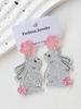 1 Pair Easter Bunny Earrings, Cute Animal Bling Bling Flower Funny Earrings