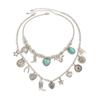 Vintage Turquoise Flower Bull Head Pendant Necklace Ethnic Heart Velvet Beaded Choker Jewelry For Women