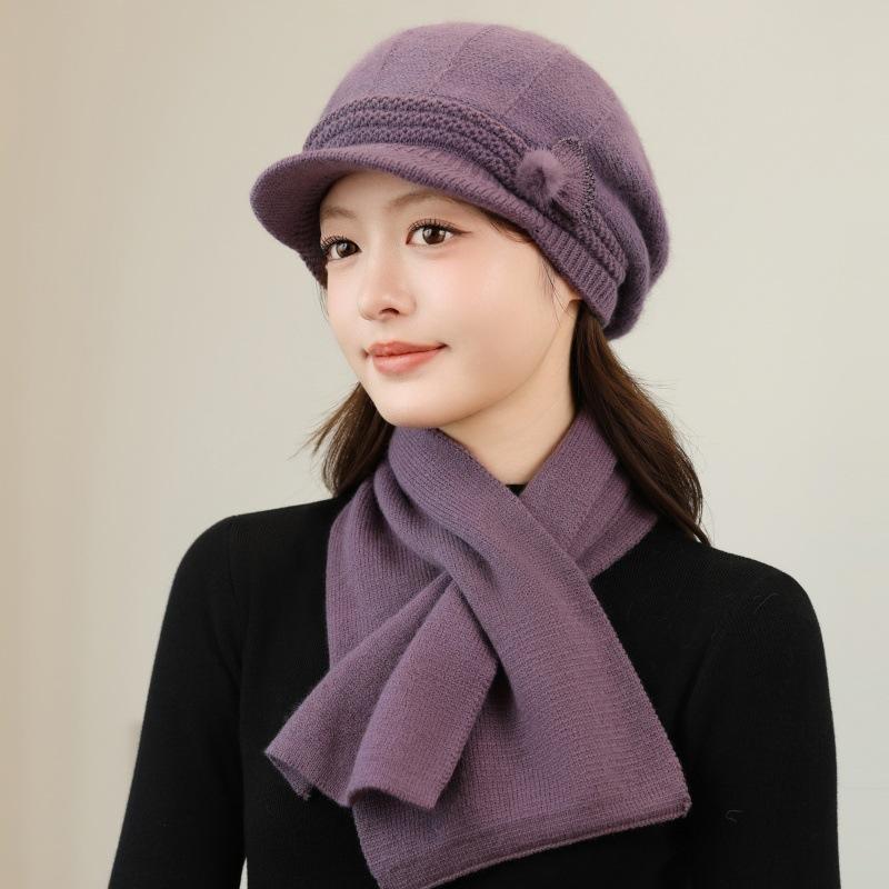 Autumn and Winter New Knitted Basin Hat Scarf Set Women's Fashion Warm Wool Hat Mother Hat Shows a Small Face Versatile Model
