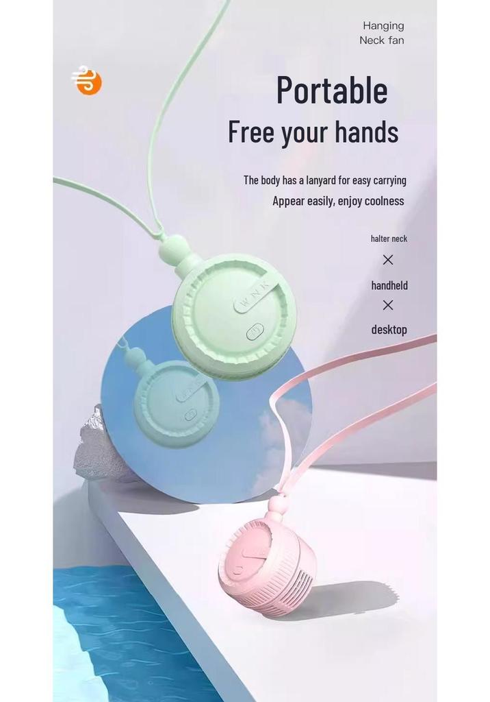 New USB Rechargeable Neck-Hanging Mini Fan with Foldable Design for Strong Wind Power
