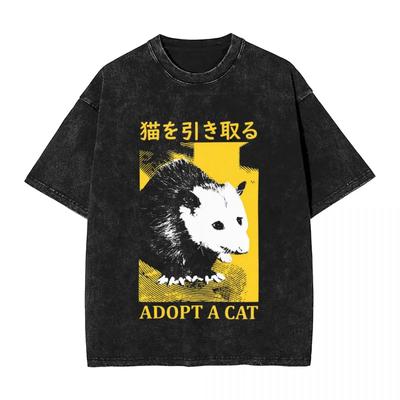 Adoptiere ein Katze Opossum Gelbes T-Shirt Sommer Y2K Lustige T-Shirts Baumwolle Harajuku T-Shirt für Mann Kurze Ärmel Design Kleidung