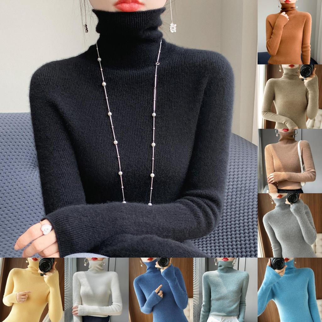 Korean Style Turtleneck Knit Sweater For Women With Ribbed Design For Casual Wear